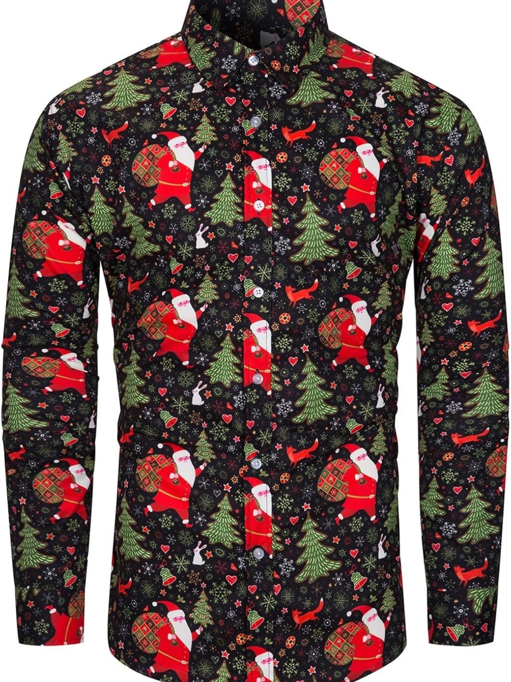 Men’s Black & Red Holiday Button-down with Festive Print
